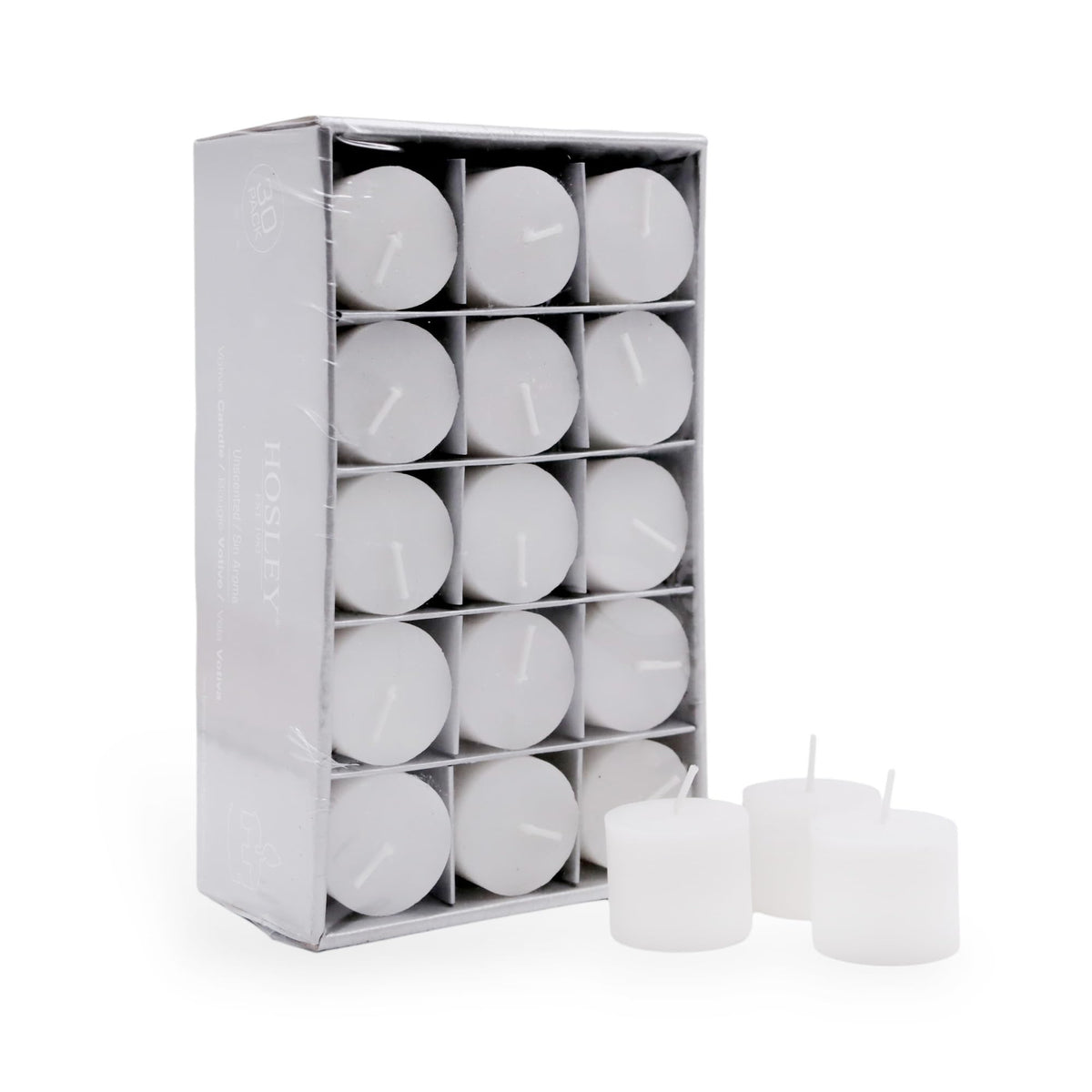 Hosley Set Of 30 Unscented White Votive Candles ?Bulk Pack, Clean-Burning, Long-Lasting 10-12 Hour Burn Time ?Ideal For Weddings, Home D?or, Spa, And Events