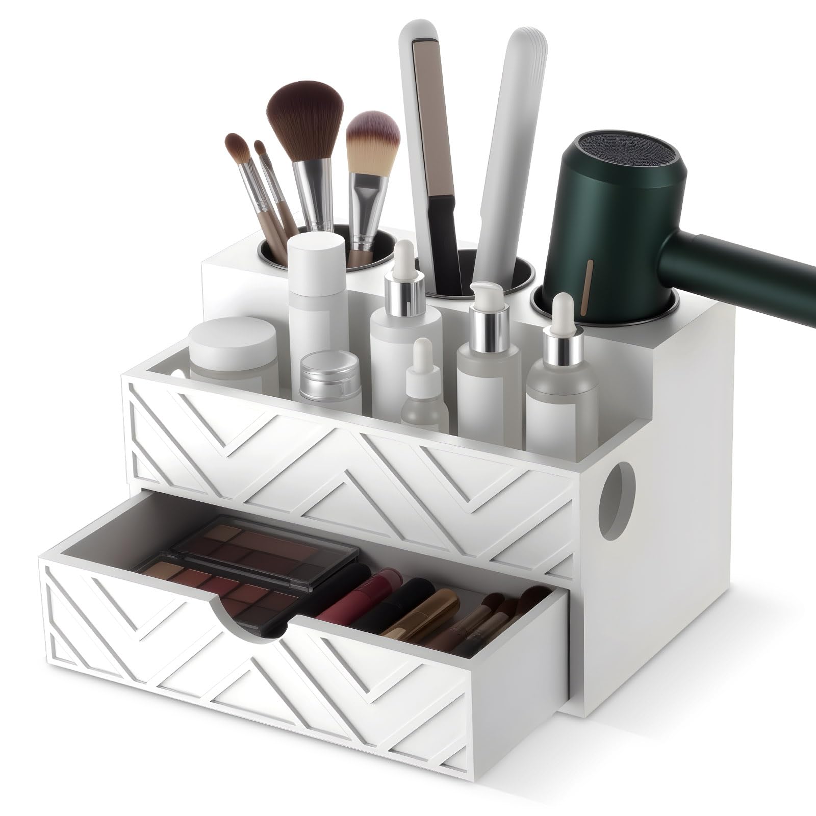 AceOrbit Hair Tool Organizer with Drawer, Hair and Makeup Bathroom Vanity Organizers and Storage Fits Blow Dryer, Curling Iron, 