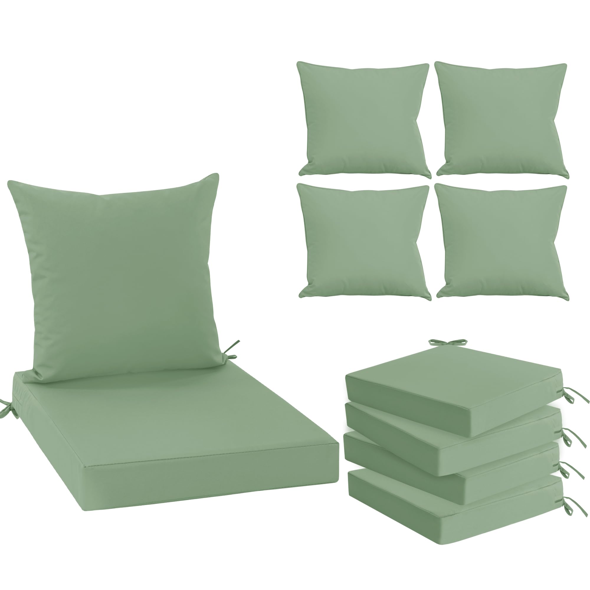 Summsun Waterproof Outdoor Patio Cushions With Removable Cover, Fade Resistant Back Pillow And Seat Cushion Set For Yard Porch G