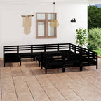 vidaXL Solid Pinewood Patio Lounge Set 12 Piece Garden Outdoor Terrance Backyard Furniture Set Wooden Lounge Sofa Seating Chair Seat Black