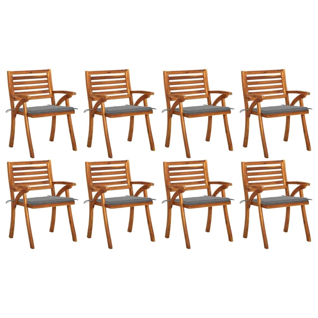 vidaXL 8X Solid Acacia Wood Patio Chairs with Cushions Wooden Furniture Garden Outdoor Terrance Backyard Dining Chair Seating Armchair