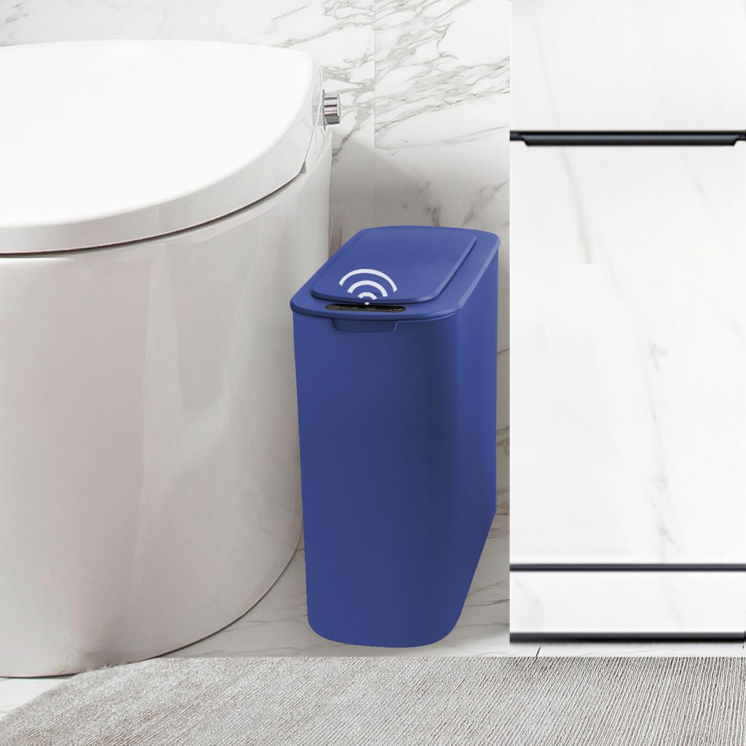 Automatic Motion Sensor Bathroom Trash Can with Lid, 2.6 Gallon Touchless Trash Bin, Smart Garbage Can Plastic Slim Wastebasket 
