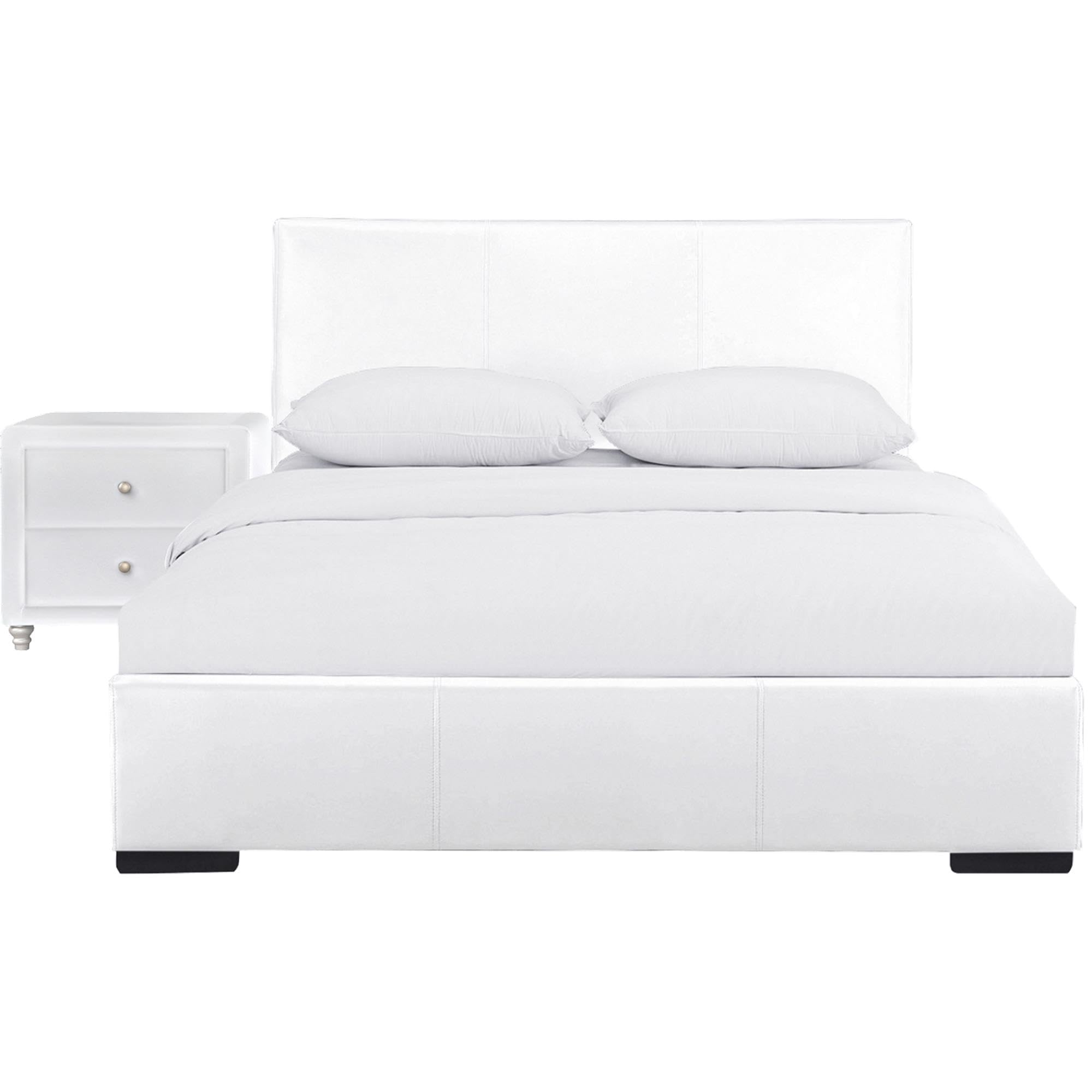 Camden Isle Hindes Upholstered Platform Bed, White, Twin with 1 Nightstand
