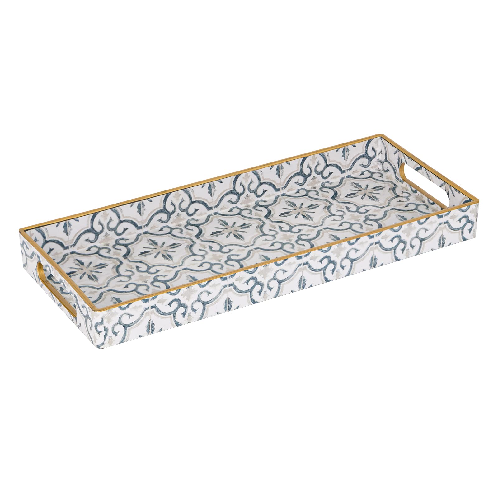 MAONAME White Decorative Tray, Plastic Vanity Tray with Handles, Rectangular Moroccan Tray, Long Narrow Tray for Bathroom, Toile