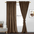 Jiuzhen Brown Velvet Curtains 84 Inches Luxury Blackout Thermal Insulated Rod Pocket Window Drapes For Bedroom/Living Room, W52