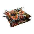 Pillow Perfect Floral Indoor/Outdoor Chair Seat Cushion With Ties, Tufted, Weather, And Fade Resistant, 18.5' X 19', Brown/Ora