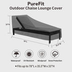 Purefit Outdoor Chaise Lounge Cover, Lounge Chair Covers Waterproof Patio Furniture Lounge Chair Cover, Uv Resistant & Weatherproof, 1 Pack, 78'L X 35.5'W X 33'H Inches, Black