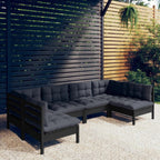 vidaXL Solid Pinewood Patio Lounge Set 6 Piece with Cushions Garden Outdoor Lawn Yard Terrace Balcony Wooden Seat Seating Furniture Black