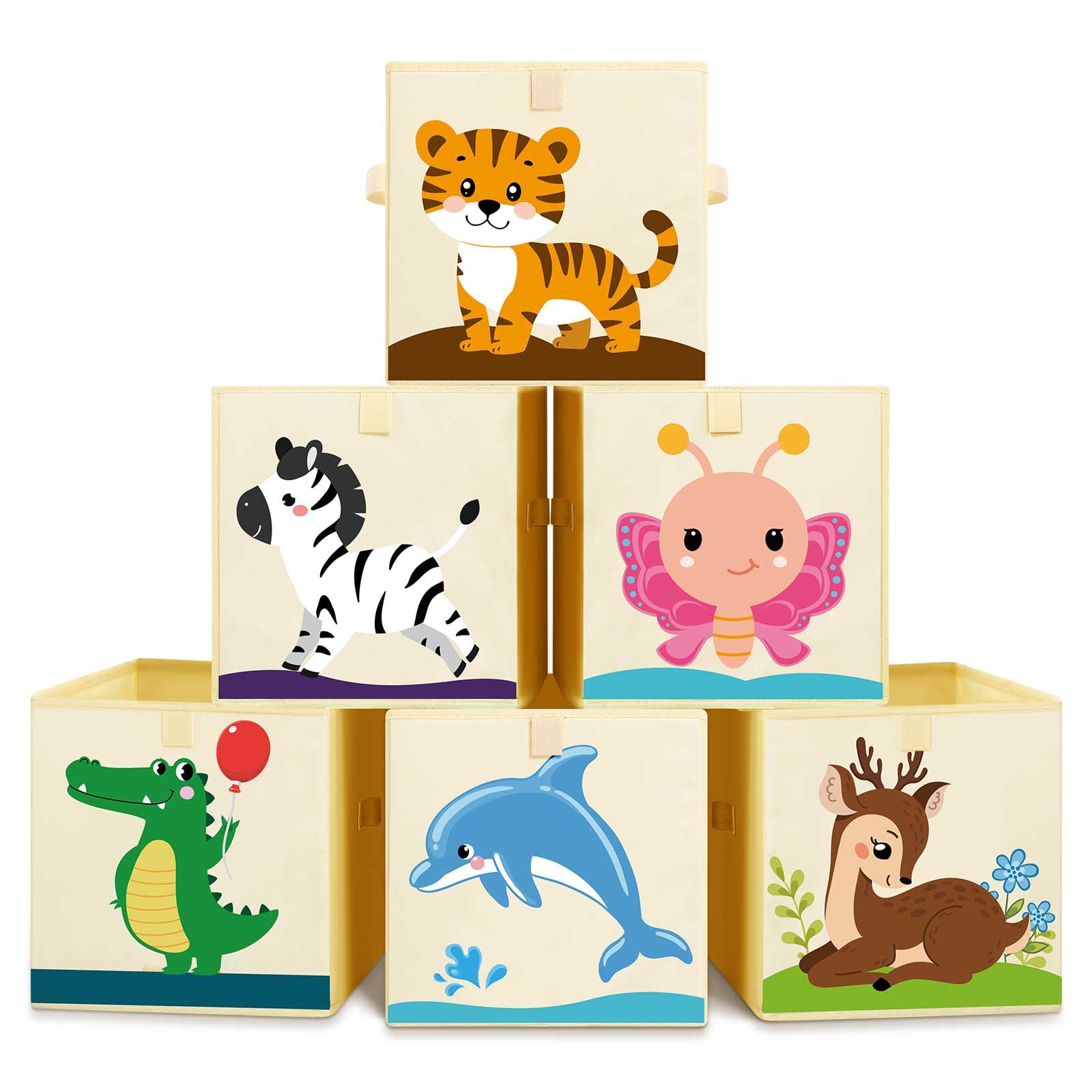 Kigley 6 Pcs Collapsible Cube Storage Bins Kids Foldable Storage Cube Organizer Fabric Toy Box Decorative Kids Storage with Hand