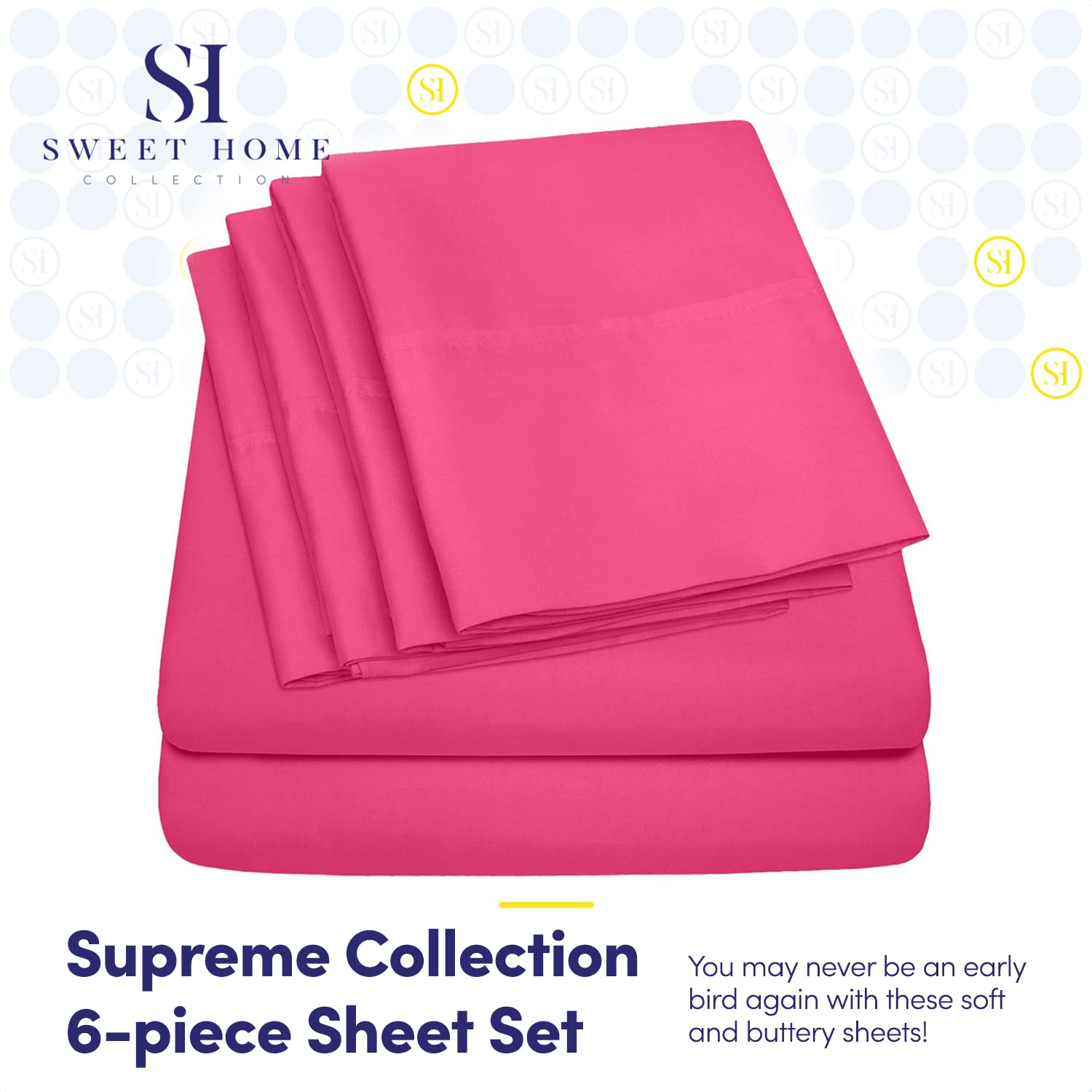 6 Piece Bed Sheet Set, Queen, Fuschia