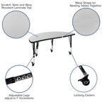 Flash Furniture Mobile 76" Oval Wave Collaborative Laminate Activity Table Set With 14" Student Stack Chairs, Grey/Black