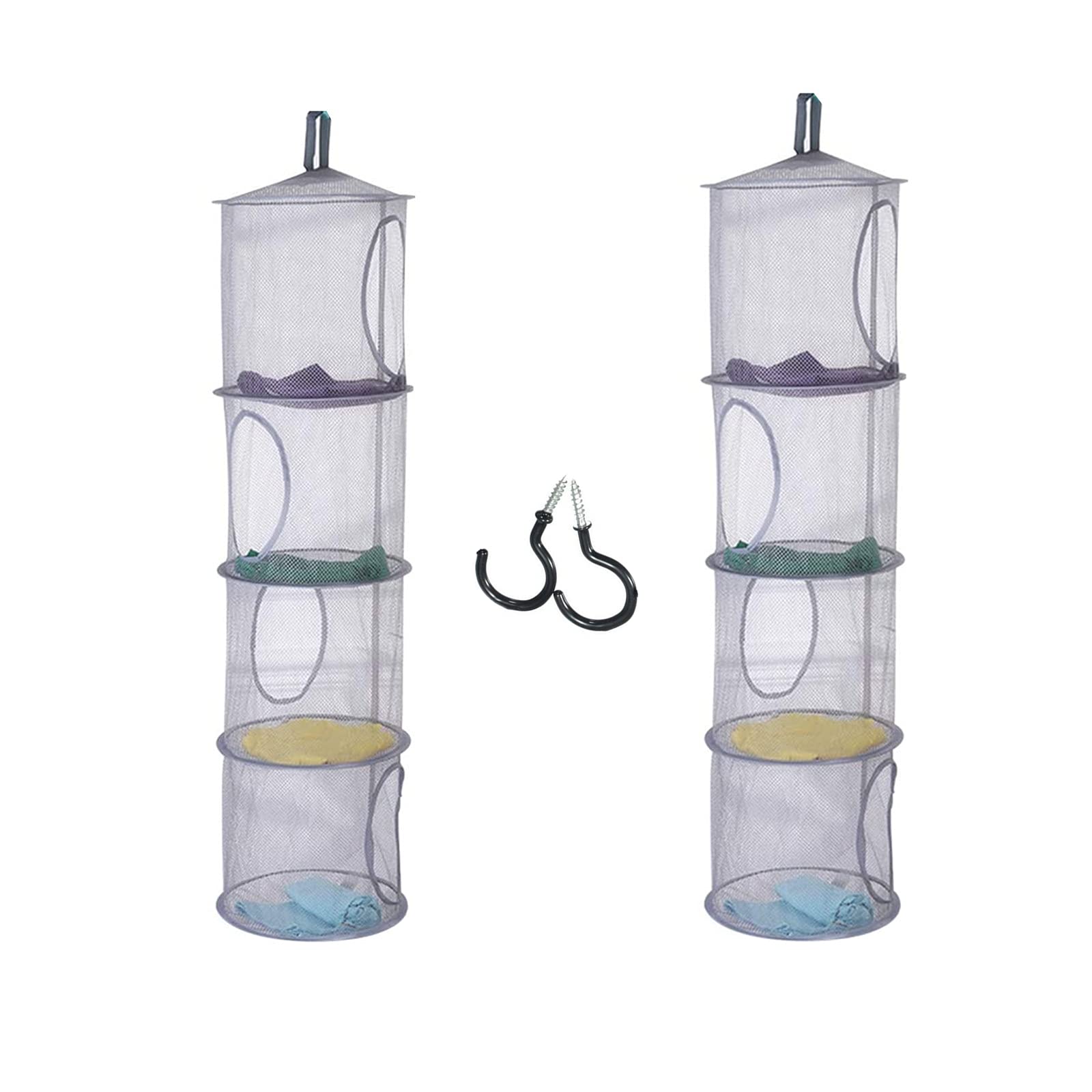 2 Pcs 4 Tier Foldable Hanging Mesh Storage Basket with 2 Hooks,43.5 x12    Space Saving Toy Organizer 4 Compartments Organizer f