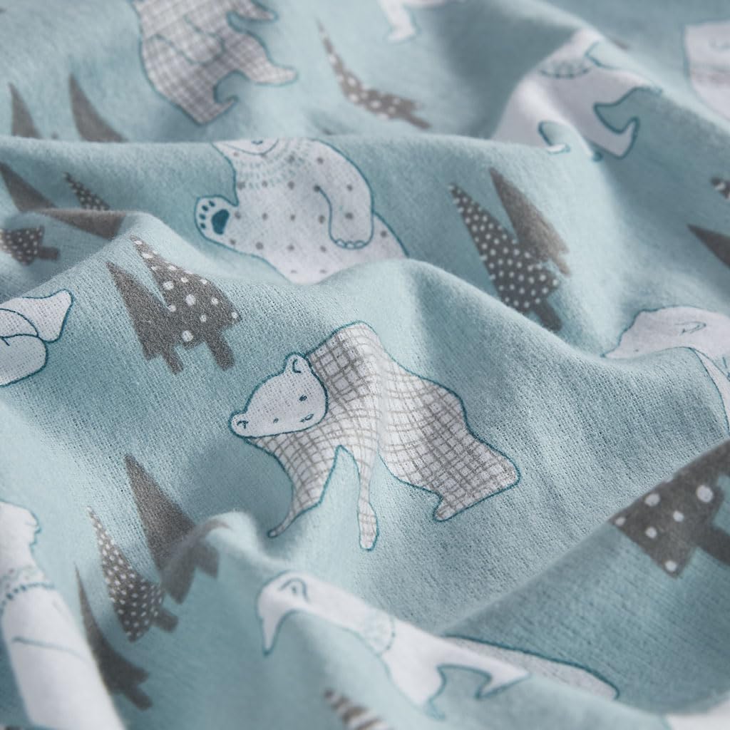 Comfort Spaces Novalty Cotton Flannel Breathable Warm Deep Pocket Sheets With Pillow Case Bedding, Full, Blue Polar Bears 4 Piec