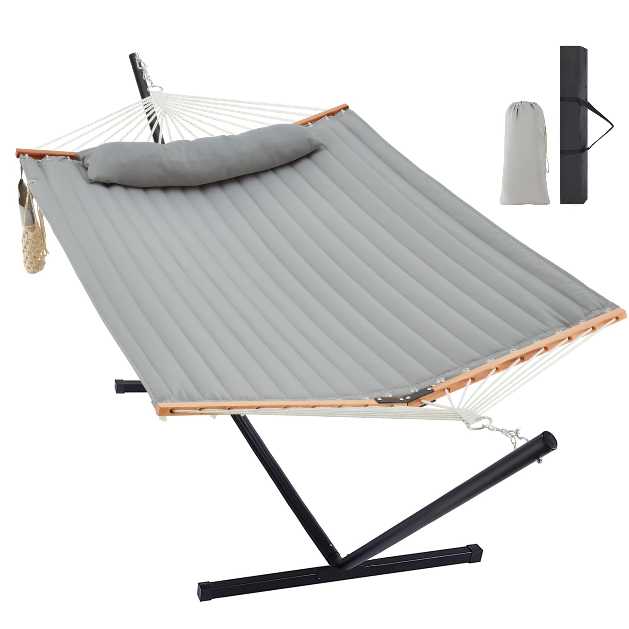 Homgava Two Person Hammock With Stand Heavy Duty, Outdoor Patio Hammock With Portable Steel Stand, Large Double Hammocks,480Lbs