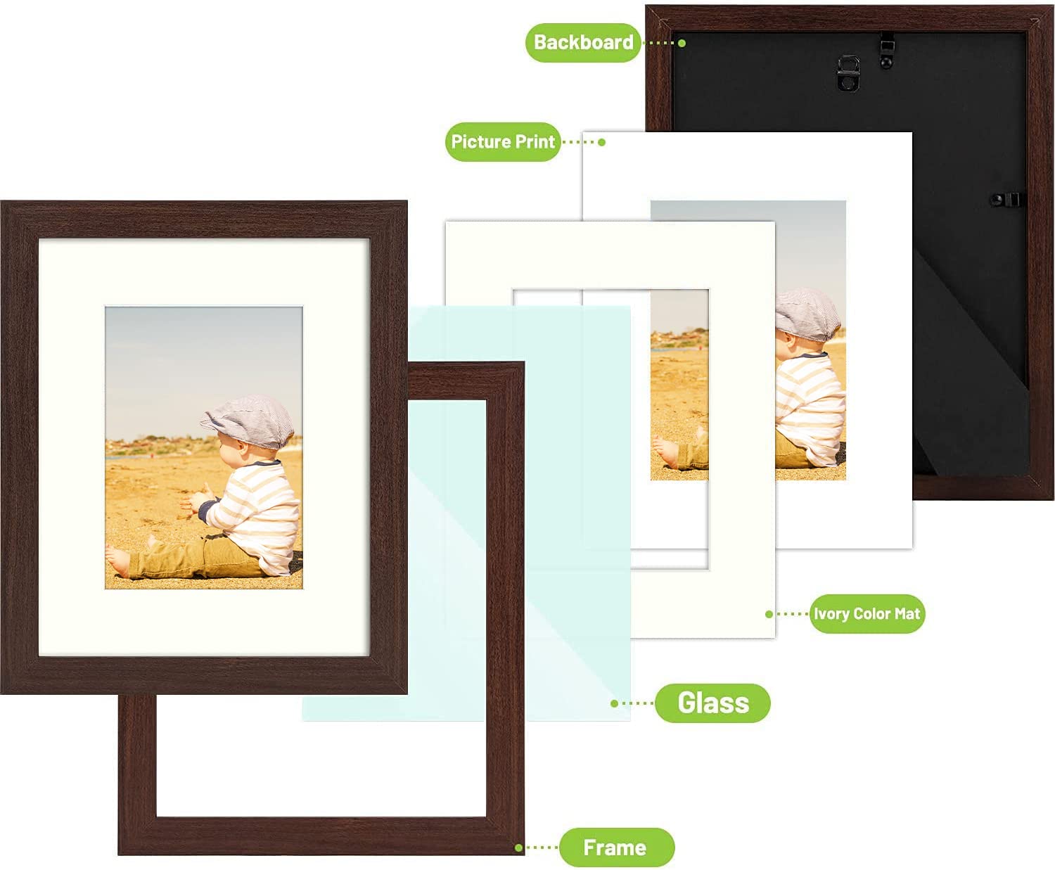 Golden State Art, Picture Frame - 8'' X 10'' Frame For 5'' X 7'' Photo Display, 2 Pack, Brown