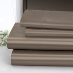 Homiest 4Pcs Satin Sheets Set Luxury Silky Satin Bedding Set With Deep Pocket, 1 Fitted Sheet + 1 Flat Sheet + 2 Pillowcases (King Size, Tinfoil Brown)