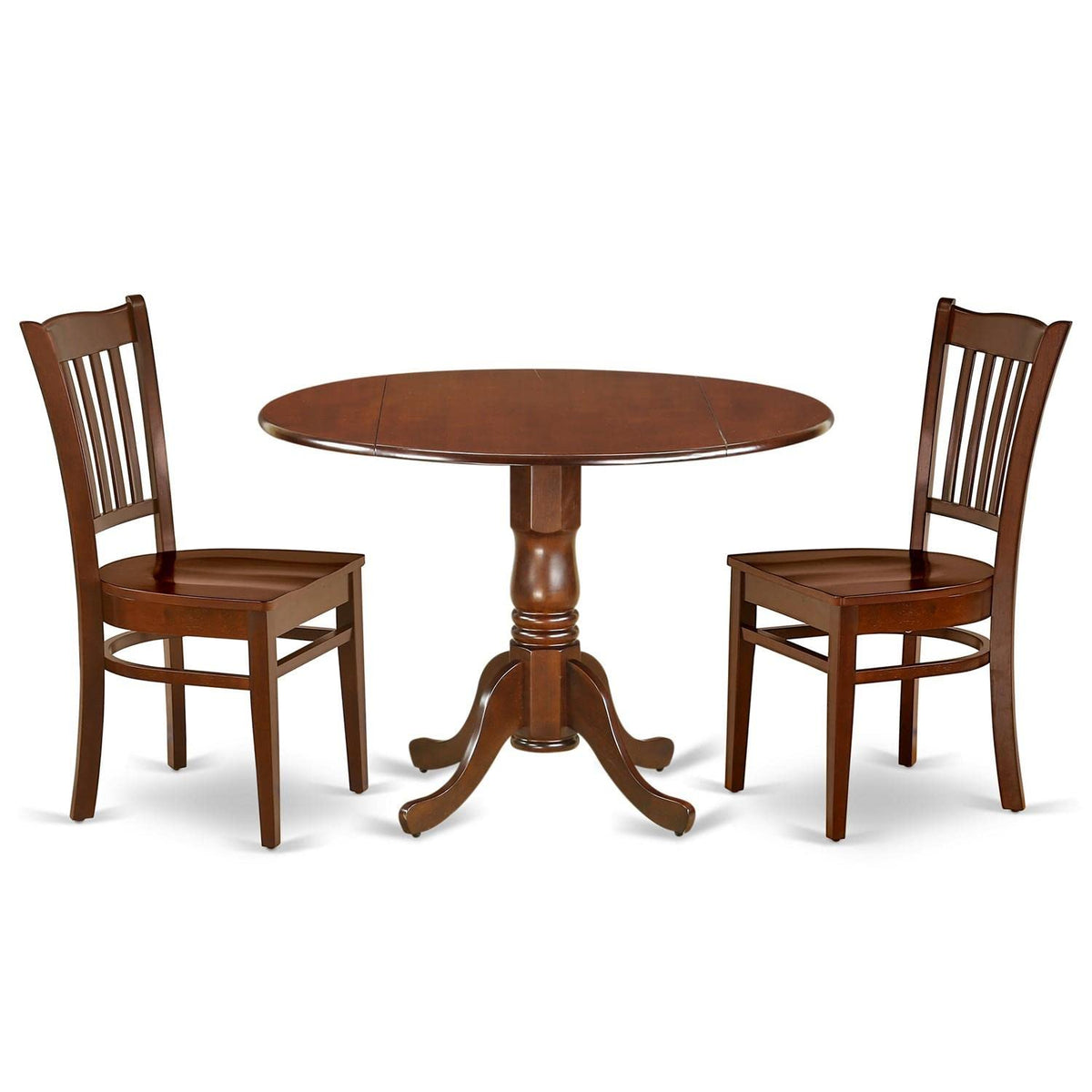 East West Furniture Dlgr3-Mah-W 3 Piece Dining Room Table Set Contains A Round Kitchen Table With Dropleaf And 2 Dining Chairs, 42X42 Inch, Mahogany