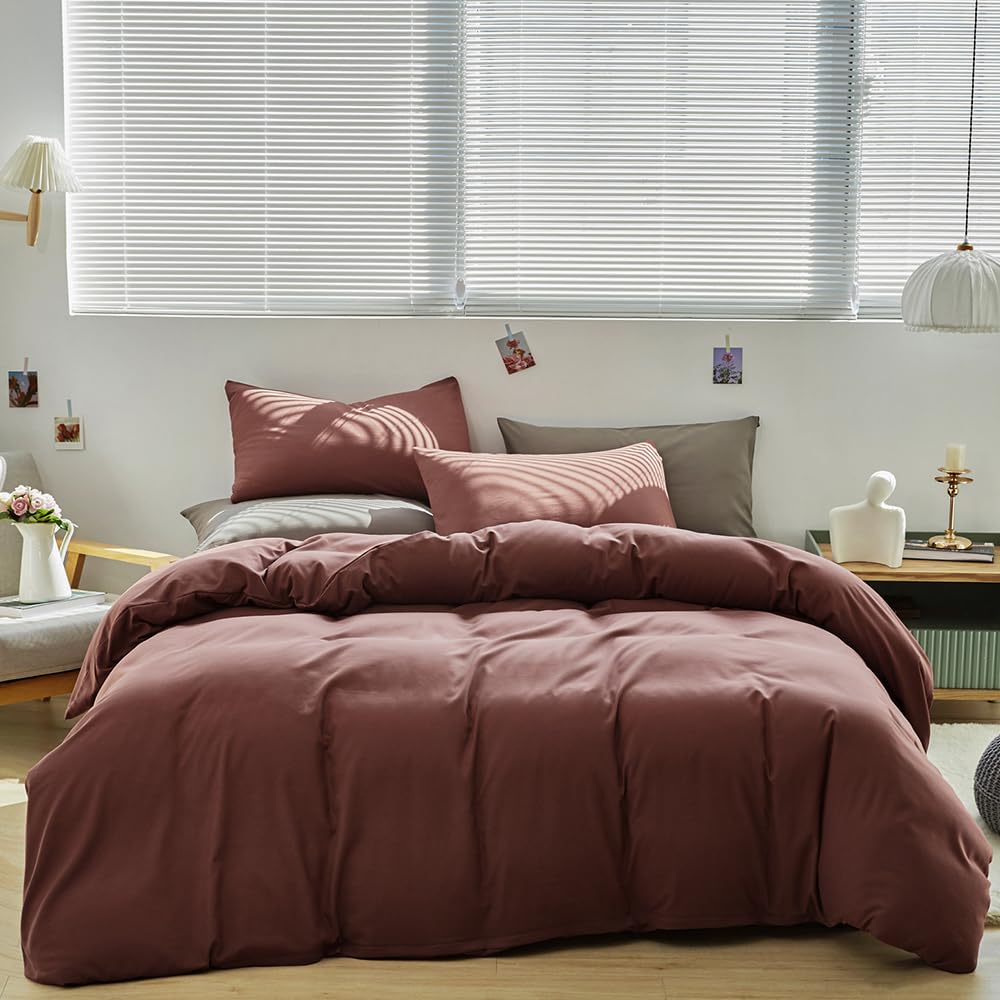 Clothknow Brick Red King Size Comforter Set 3Pcs Brownish Bedding Comforter Sets Rust Red Comforter King Soft Blackish Comforter And 2 X Pillowcases
