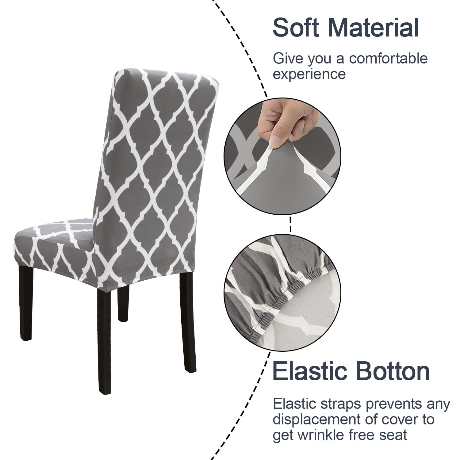 Jqinhome Dining Room Chair Covers Set Of 8, High Stretch Chair Slipcover Removable Washable Chair Seat Protector Cover For Home Party Hotel Wedding Ceremony (Grey White)