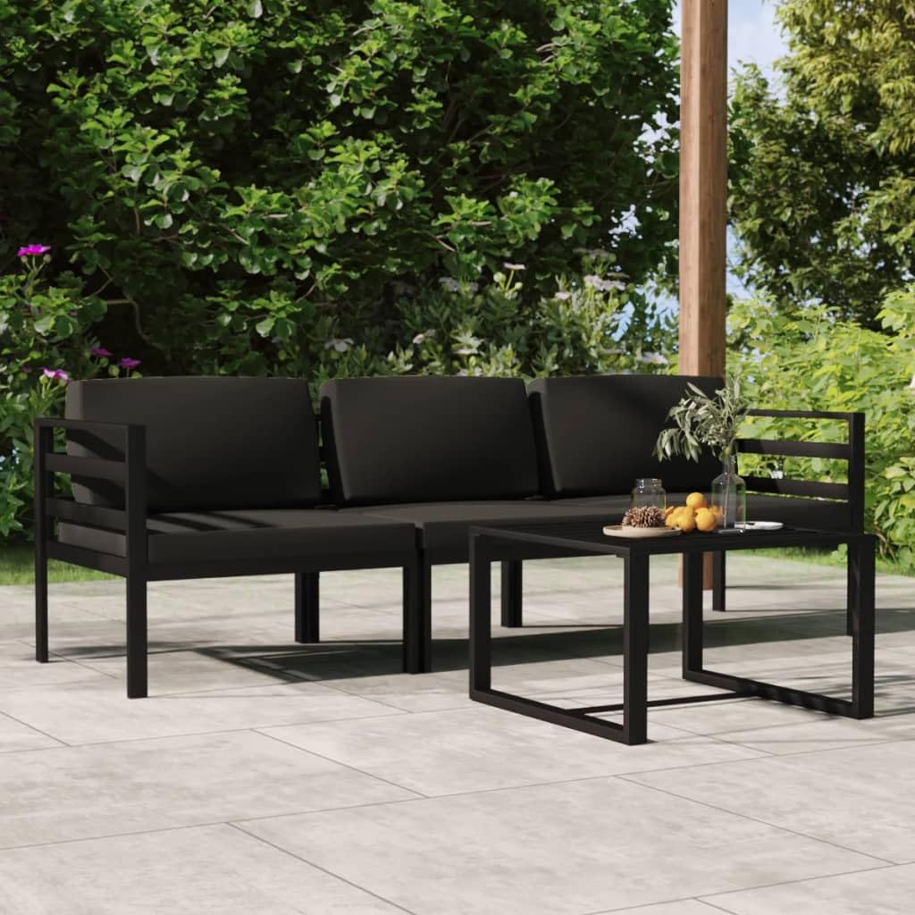 vidaXL 3-Piece Aluminum Patio Lounge Set with Cushions – Outdoor Furniture with Modular Design, Weather-Resistant Material, Comfortable Back Pillows, in Stylish Anthracite