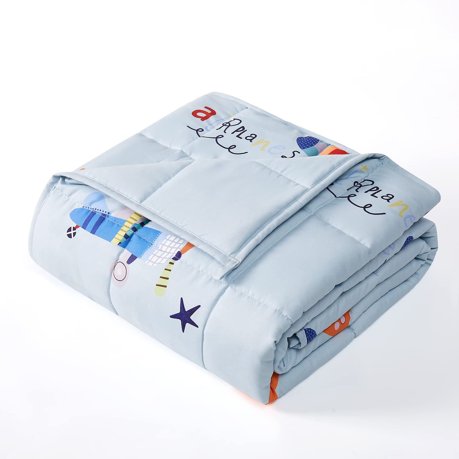 Hosukko Weighted Blanket - Weighted Blanket 10 Lbs Blue Airplane Heavy Blanket - Small Size Bresthable Blanket(41 * 60 Inches, 1