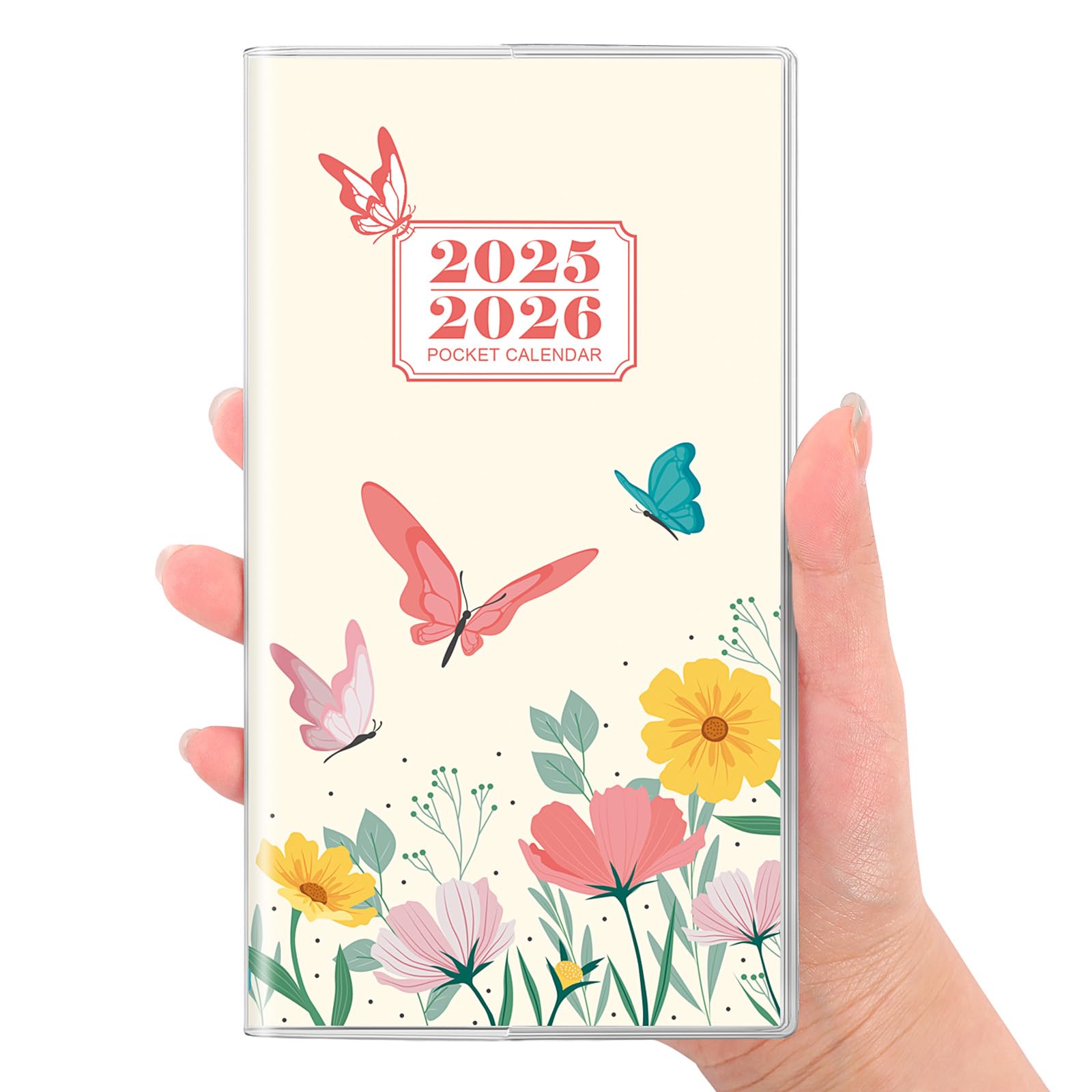 Skydue Pocket Calendar 2025-2026, 2-Year Small Monthly Pocket Planner For Purse, 6.7' X 3.7', Compact Design With Plastic Slee