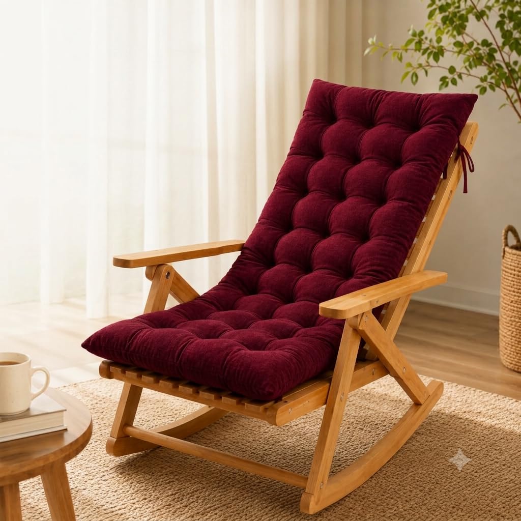Kyne Rocking Chair Cushion With Back Support, Thick Soft Cotton Seat Cushion For Wooden Rocking Chair, Comfortable Indoor Chair