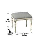 Steve Silver Furniture Highland Park Vanity Bench, w/ Upholstered Cushion for Bedroom, Hardwood Solids, Tapered Turned Leg, Farmhouse Style, Padded Dove Fabric, 20"W x 16"D x 18.25"H, Cathedral White