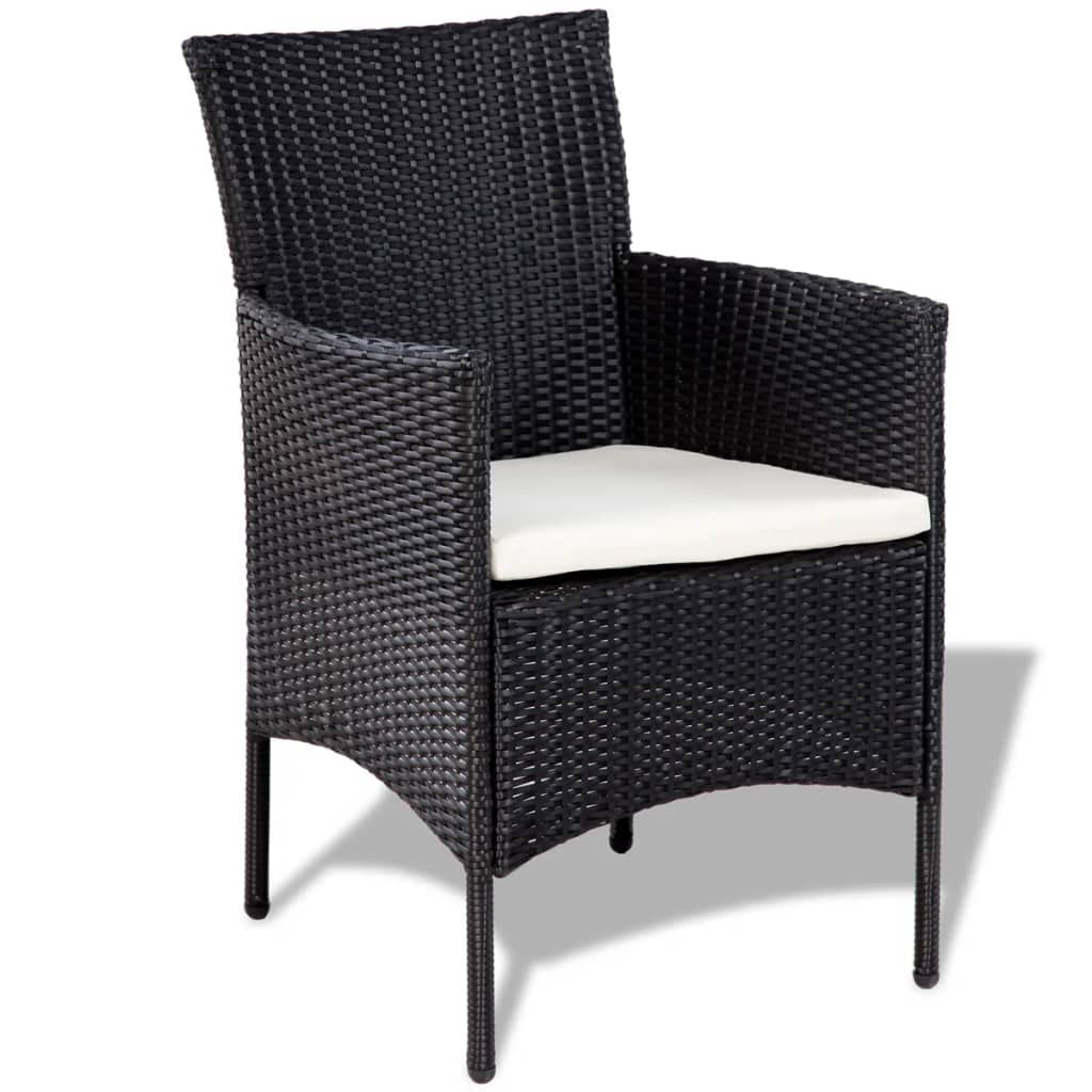 vidaXL Black Poly Rattan 4-Piece Patio Lounge Set with Cream White Cushions and Coffee Table - Weather-Resistant Outdoor Furniture Set