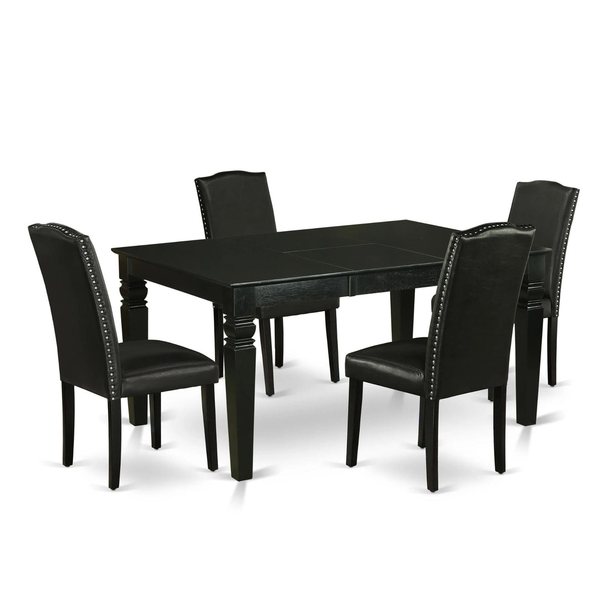East West Furniture Ween5-Blk-69 5 Piece Modern Dining Table Set Includes A Rectangle Wooden Table With Butterfly Leaf And 4 Black Faux Leather Parsons Dining Chairs, 42X60 Inch, Black