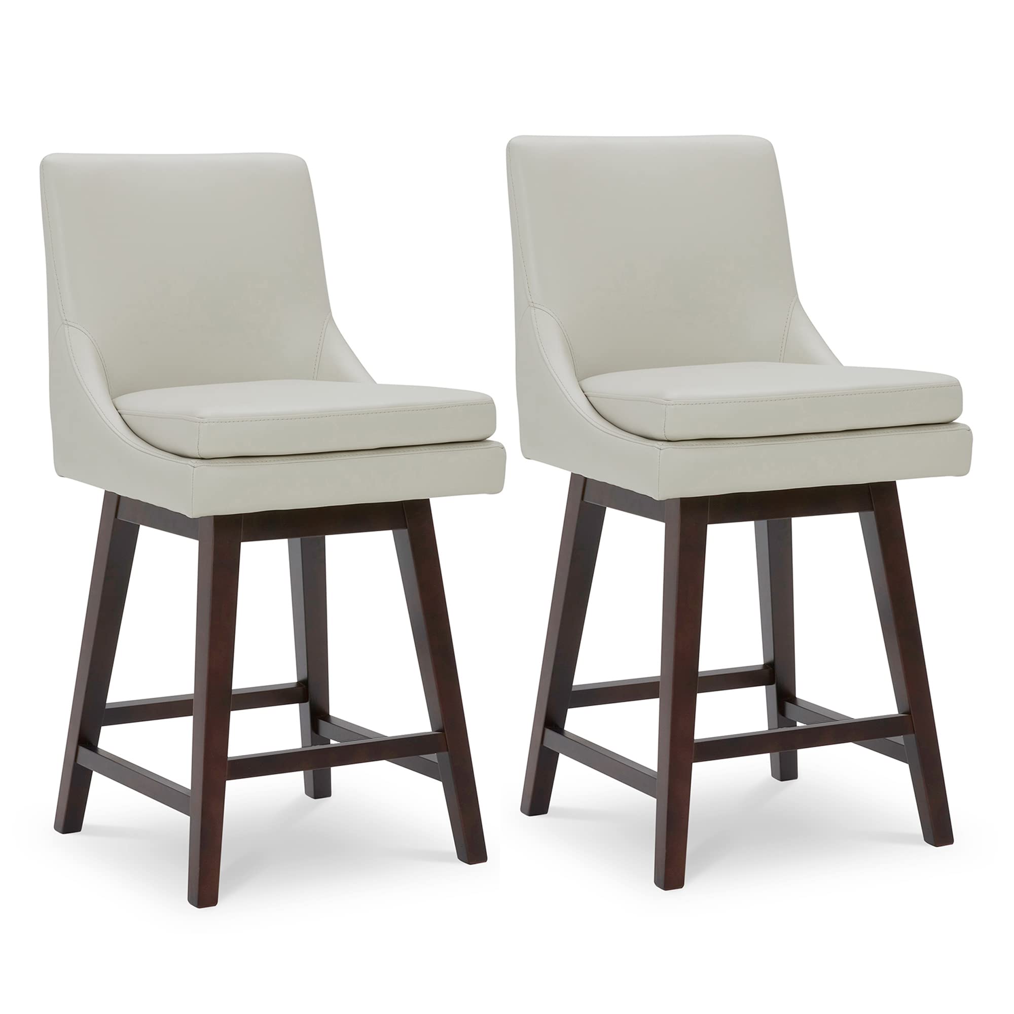 Chita Counter Height Swivel Bar Stools With Back Set Of 2, Fsc Certified Upholstered Faux Leather Swivel Barstool, 26.8' H Seat Height, Pu Leather In Creamy Gray