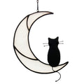 HAOSUM Black Cat On White Moon Stained Glass Window Hangings Ornament,Cat Memorial Gifts,Cat Gifts for Mom,Cat Themed Gifts for 