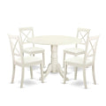 East West Furniture Dlbo5-Lwh-Lc 5 Piece Dining Room Furniture Set Includes A Round Kitchen Table With Dropleaf And 4 Faux Leather Upholstered Dining Chairs, 42X42 Inch, Linen White