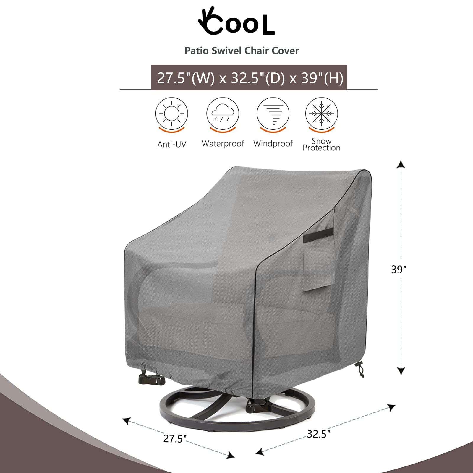 Okcool Outdoor Swivel Chair Cover 2 Pack,Outdoor Furniture Patio Chair Covers Waterproof Clearance,(27.5'' W X 32.5'' D X 39'' H