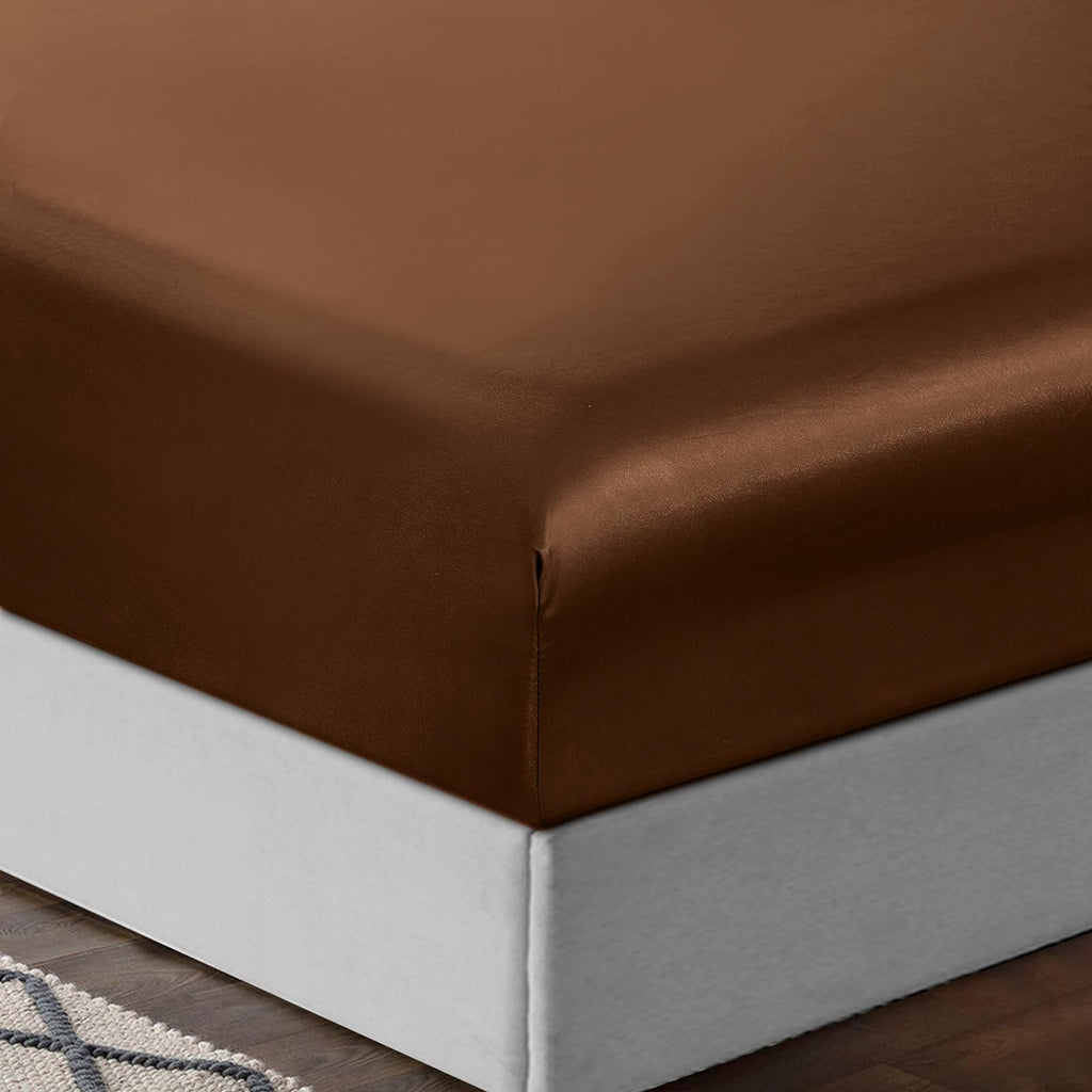 Treely 6 Piece Satin Sheets Queen Size Silky Smooth Brown Satin Sheet Set With Deep Pocket, Satin Fitted Sheet, Flat Sheet, 4 Sa