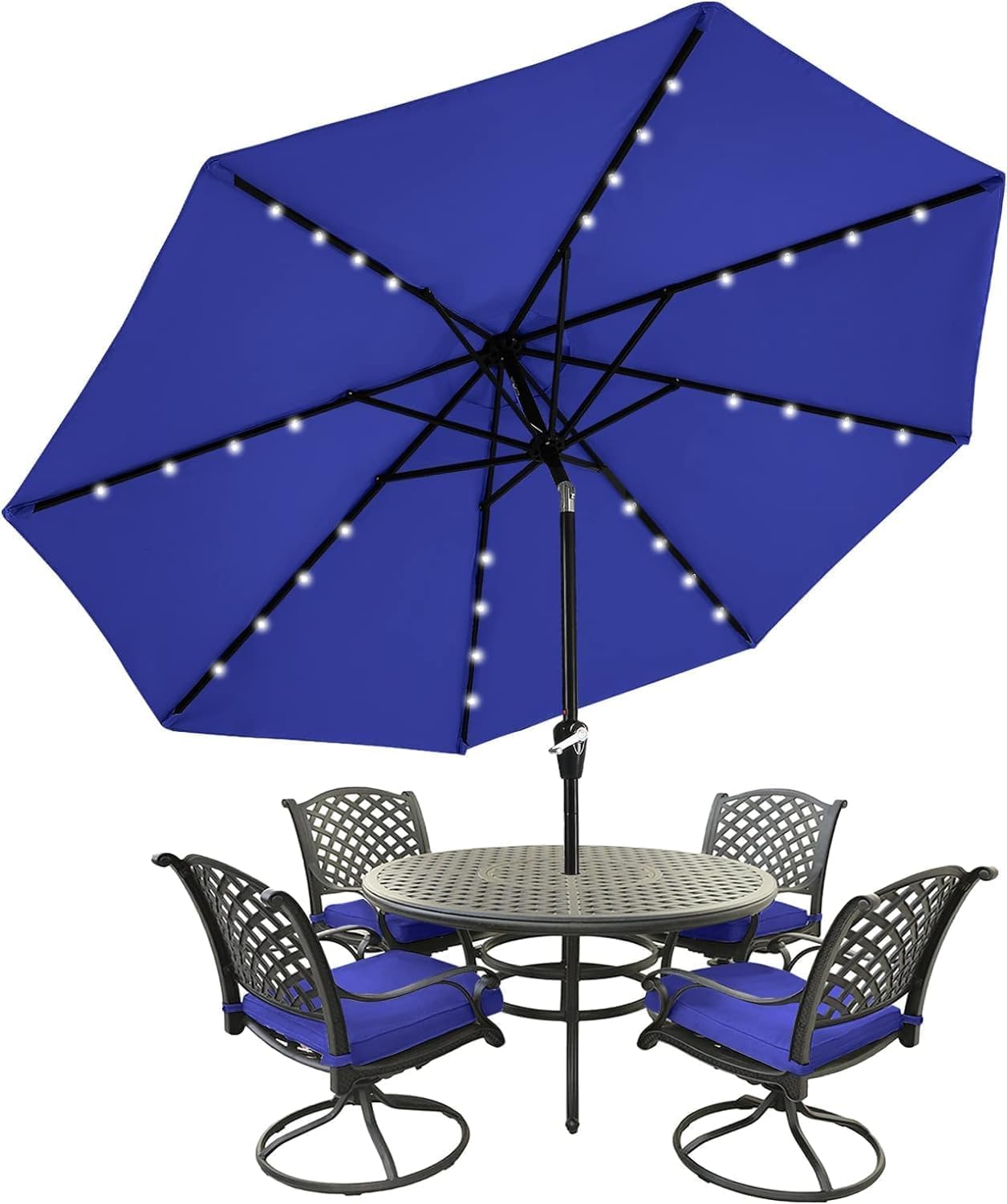 Mastercanopy Patio Umbrella With 32 Solar Led Lights -8 Ribs (9Ft,Blue)