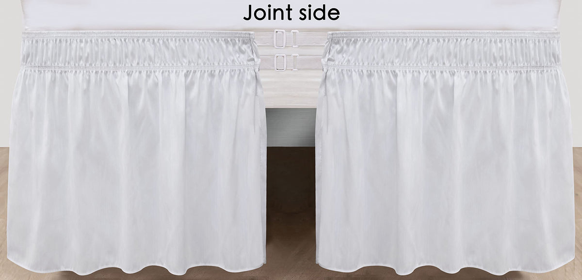 Biscaynebay Wrap Around Bed Skirts With Split Corners For King Beds 12' Drop, White Elastic Dust Ruffles Easy Fit Wrinkle & Fade Resistant Silky Luxurious Fabric Solid Machine Washable