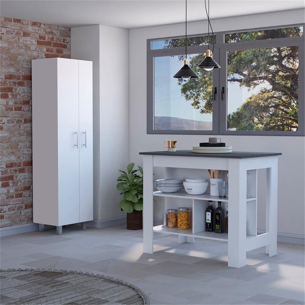 Fm Furniture London Kitchen Set,35.4' H X 40.5' W X 27.5' D,White/Onyx