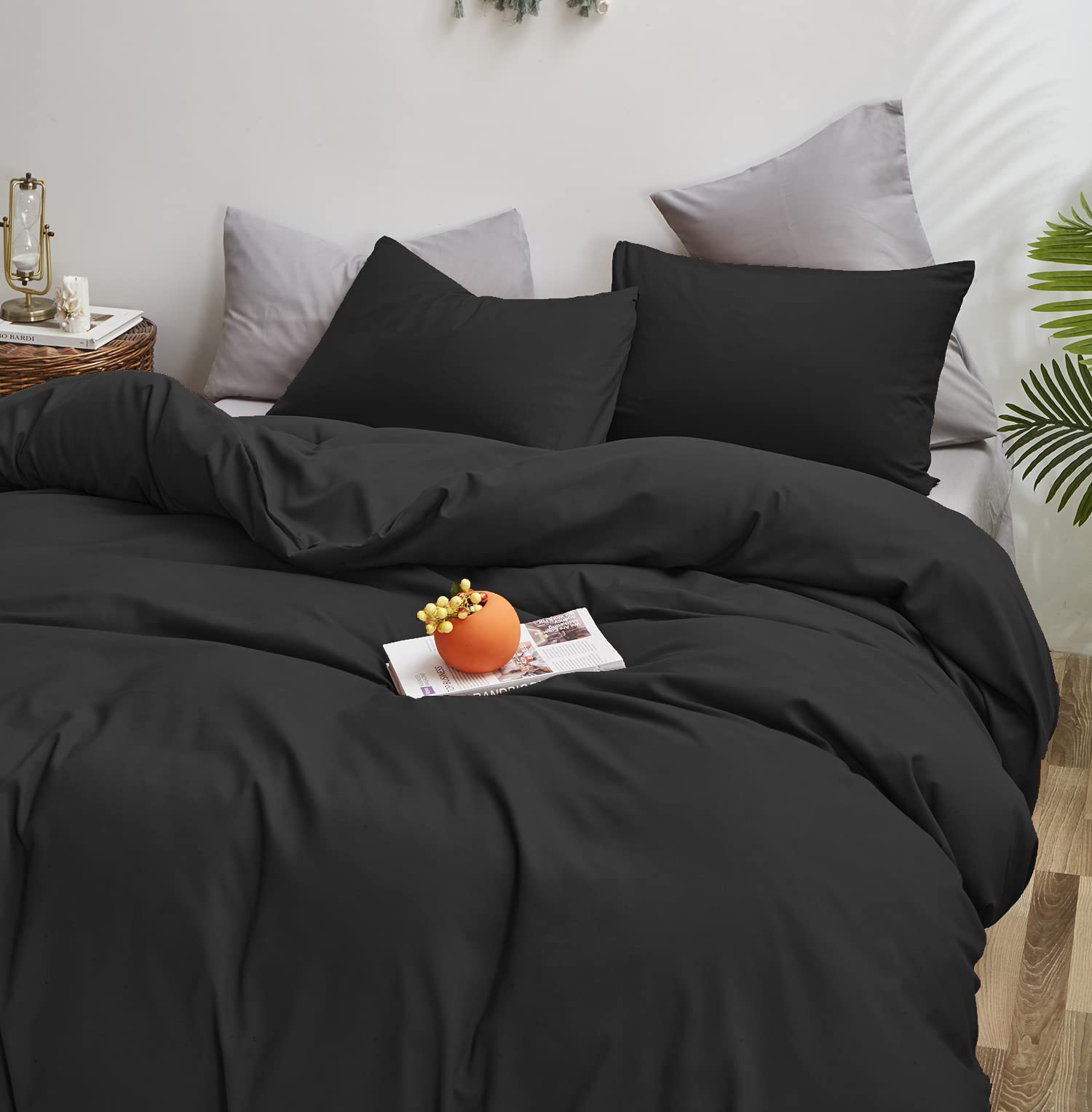 Karever Black Comforter King Plain Black Bedding Set Pure Black Bedding Soft Durable Comforter Set Men Lightweight Solid Black B