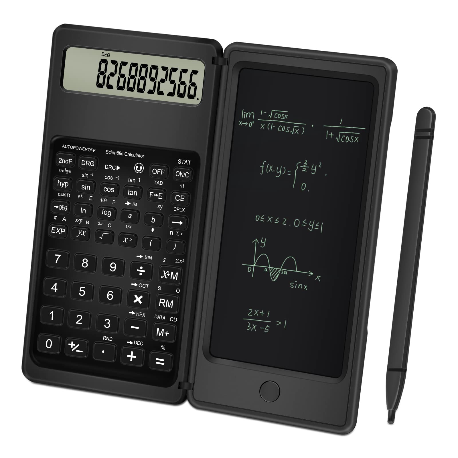 Scientific Calculator With Notepad, Trelc 10 Digits Lcd Display Foldable Scientific Calculator, Portable Calculator With Erasabl