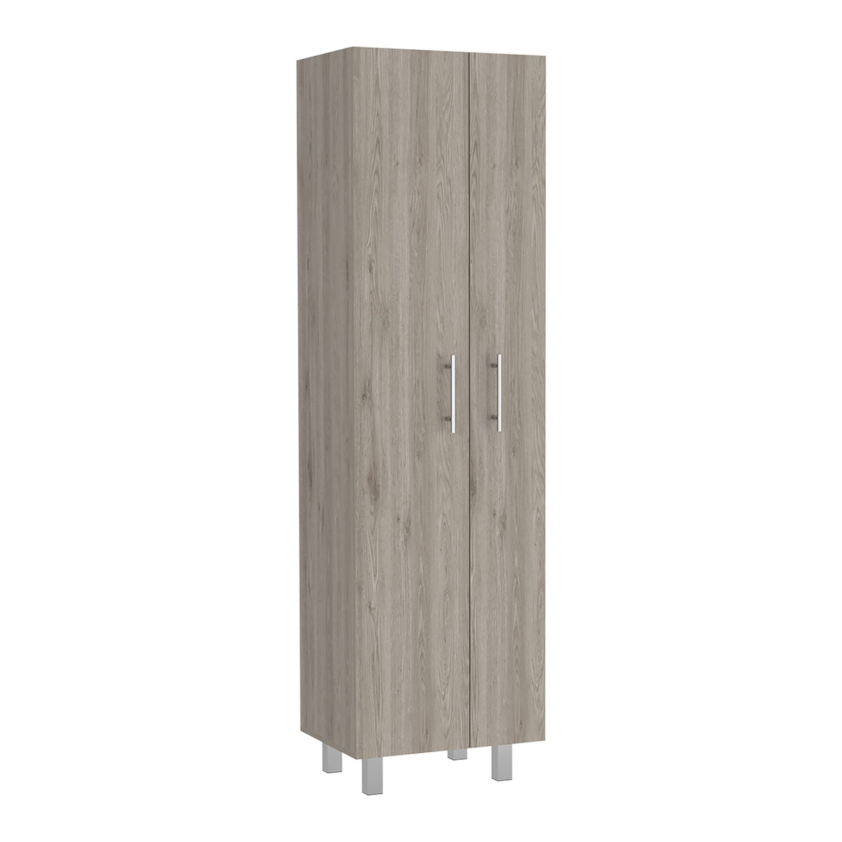 Depot E-Shop Bacoa Cleaning Cabinet with Five Shelves and Broom Hangers, 71.3" H, Light Gray/White, Bedroom