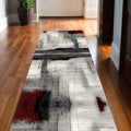 2 x 25 Gray And Red Abstract Runner Rug