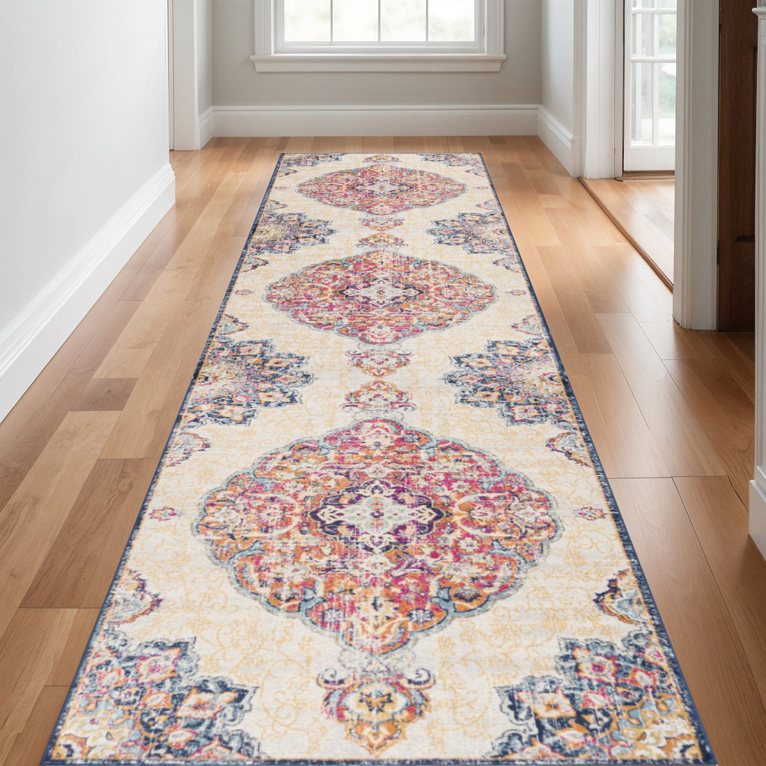 11 Blue Pink And Beige Oriental Runner Rug