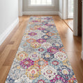 11 Gray Gold And Pink Floral Medallion Runner Rug