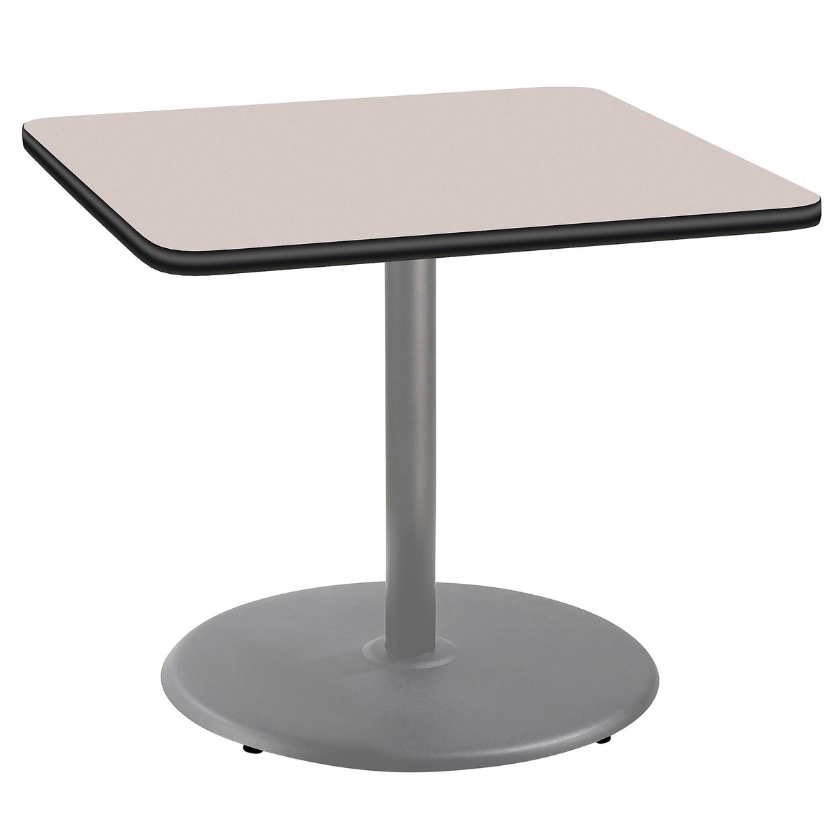 National Public Seating NPS 36" Square Cafe Table with Round Base, 30" Height, Particleboard Core/T-Mold, Grey Nebula Top, Grey Frame