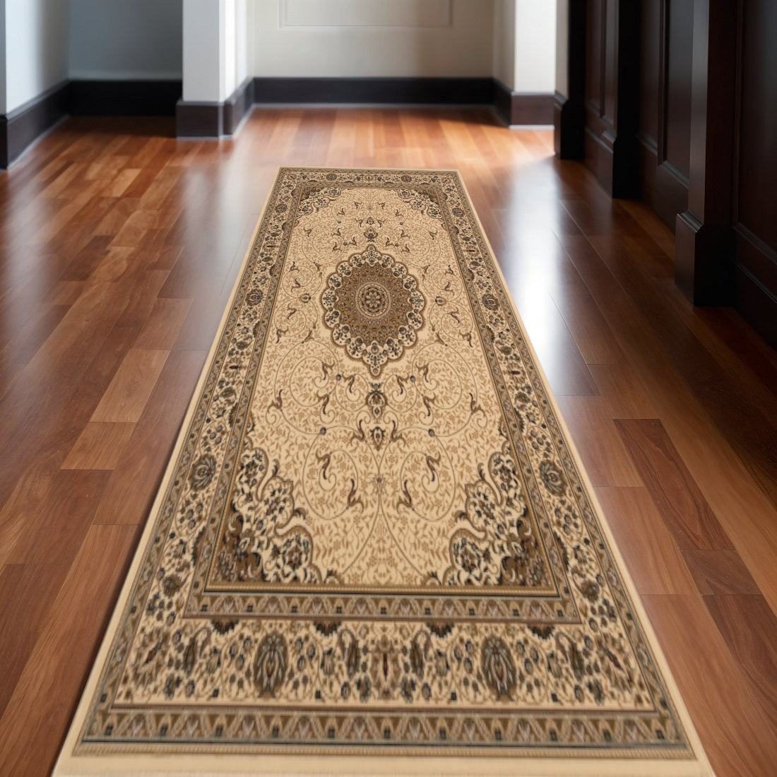 14 Beige And Cream Oriental Runner Rug