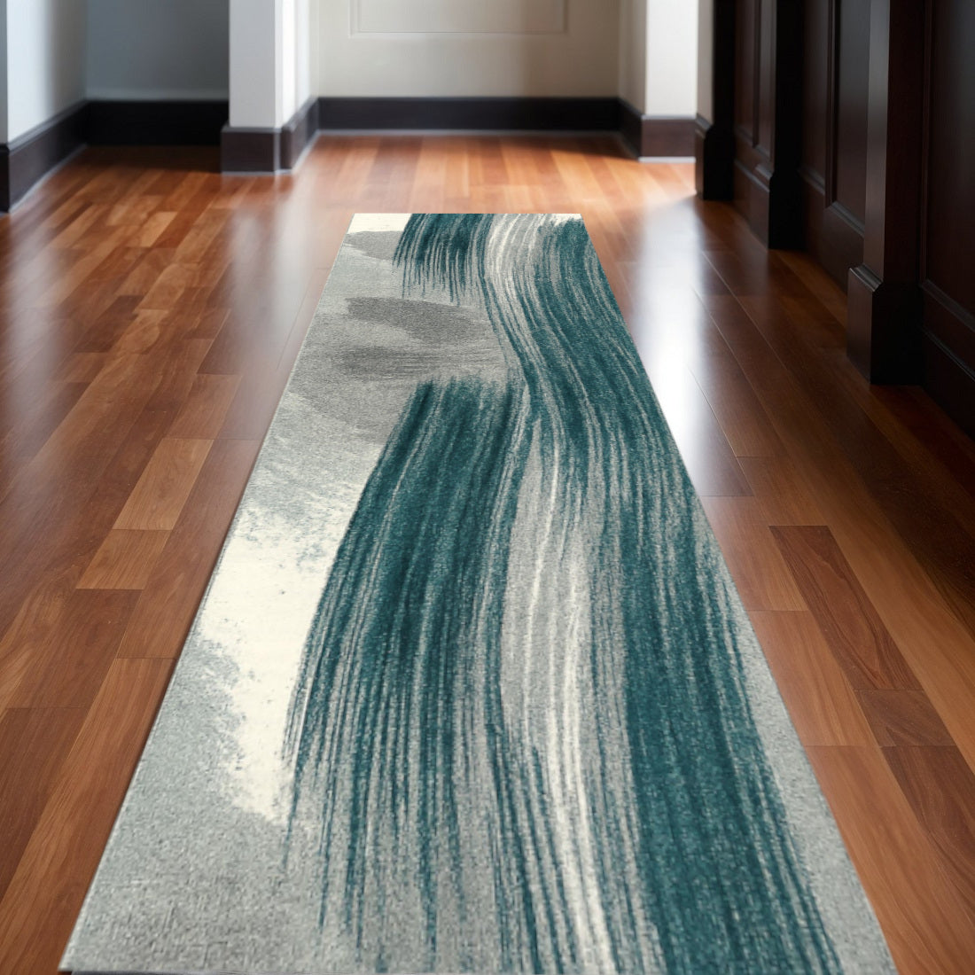 19 Runner Blue And White Abstract Runner Rug