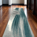 18 Blue And White Abstract Runner Rug