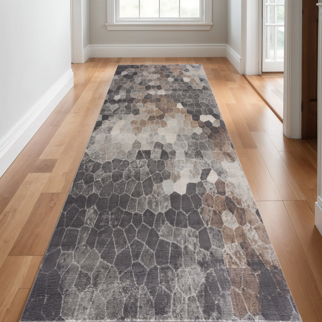 16 Gray Beige And Brown Cobblestone Runner Rug