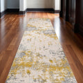 18 Gold And Gray Abstract Runner Rug